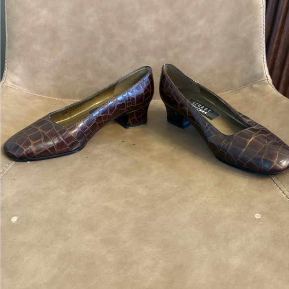 Stuart Weitzman brown mini heel chunky snakeskin shoes size 7 - Picture 4 of 7